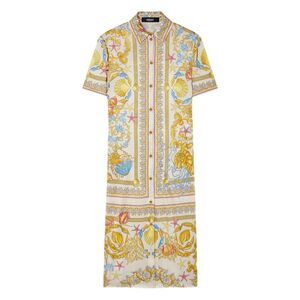 VERSACE Marine Scroll Button-Up Shirt Dress Women WHITE Dresses